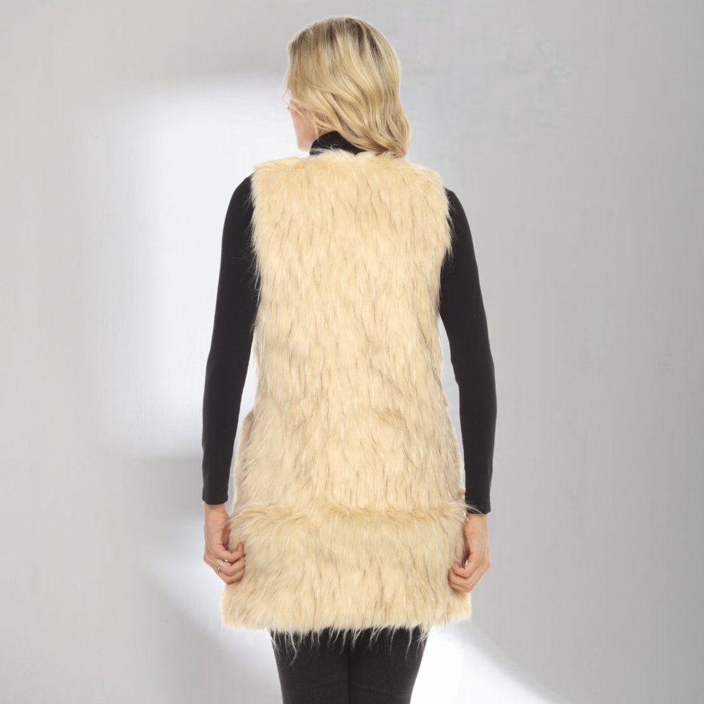 NWT Size S LINDI Cream/White Faux Fur Long Vest Coat V1631 - Picture 3 of 5
